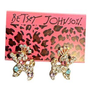 Betsey Johnson Rhinestone Poodle Dog Stud Earrings – Gold Tone